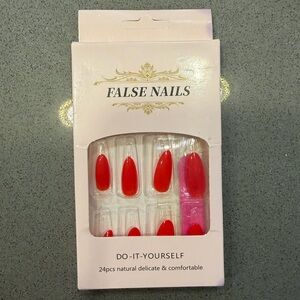 Red Glossy Press On Nails Almond Oval 24pc DIY Manicure False Nail Set